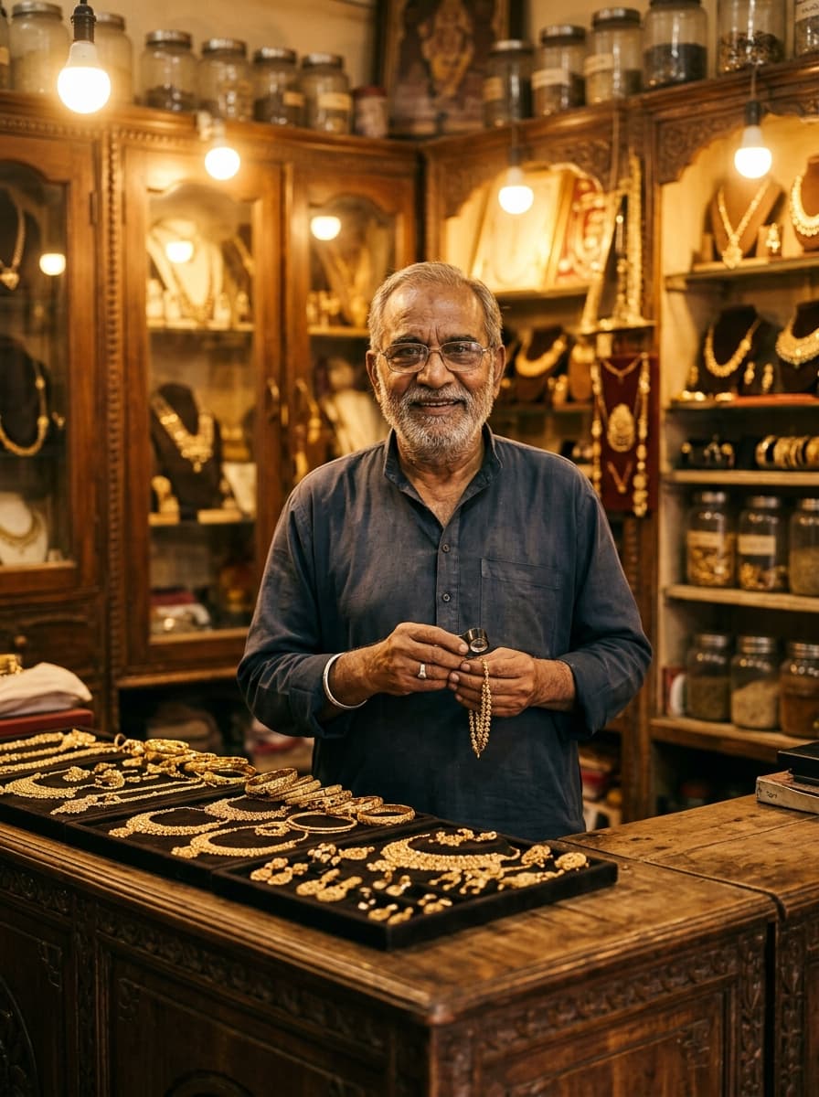 Founder of M. Kaur Jewellers in the original workshop, 1974