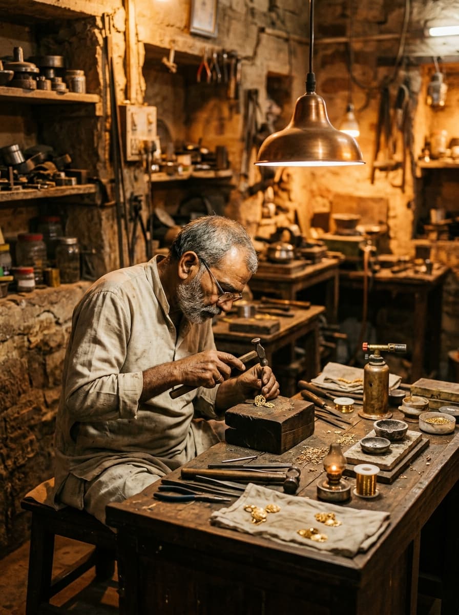 Artisan at work in the M. Kaur Jewellers workshop