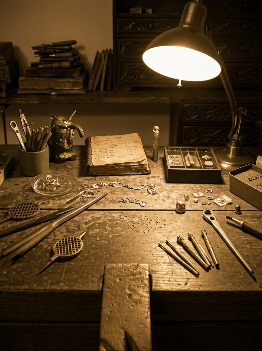Traditional jewellery craftsmanship workshop with artisan at work